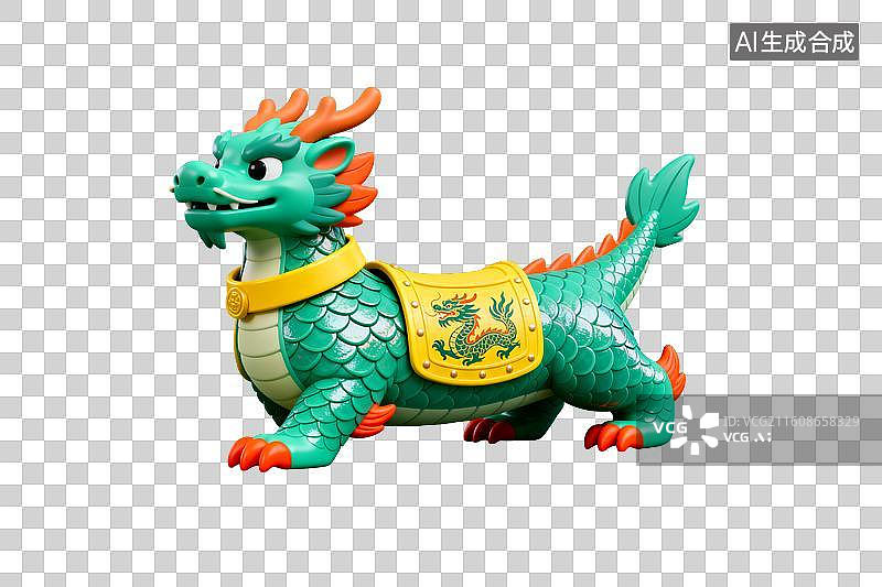 【AI数字艺术】青绿色龙形玩偶配金色装饰图片素材