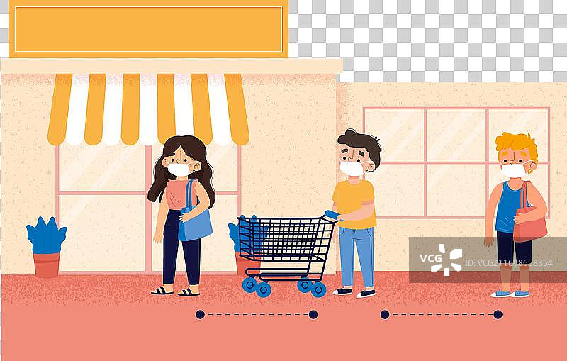 超市排队保持安全距离图片素材