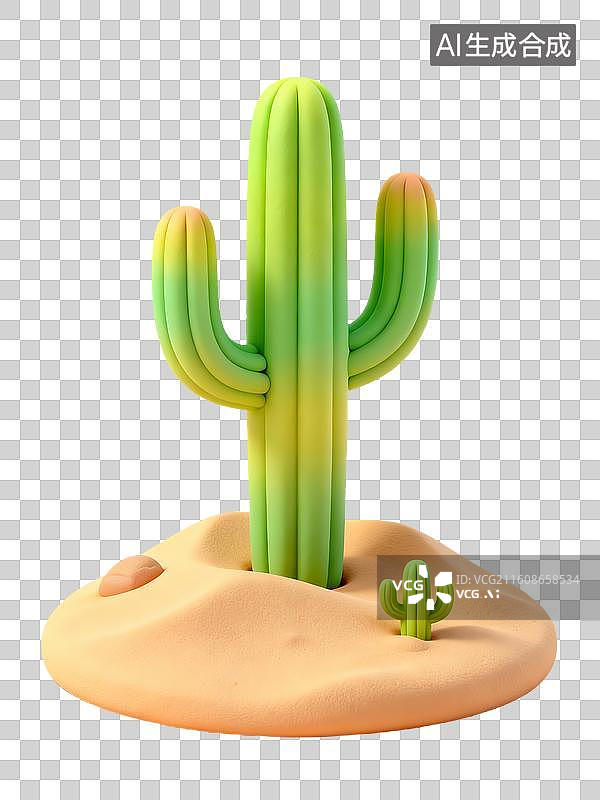 【AI数字艺术】3D卡通粘土风自然风景沙漠仙人掌图片素材
