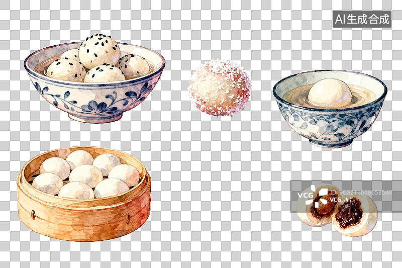 【AI数字艺术】多种汤圆与传统盛器组合展示图片素材