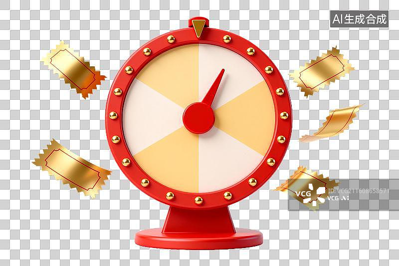 【AI数字艺术】红色转盘抽奖装置与金色票券图片素材