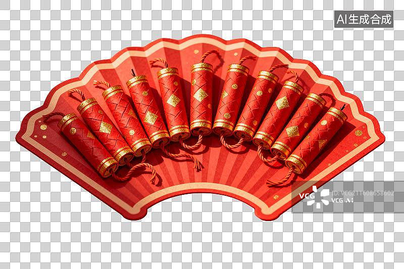 【AI数字艺术】红色扇形装饰鞭炮摆件图片素材