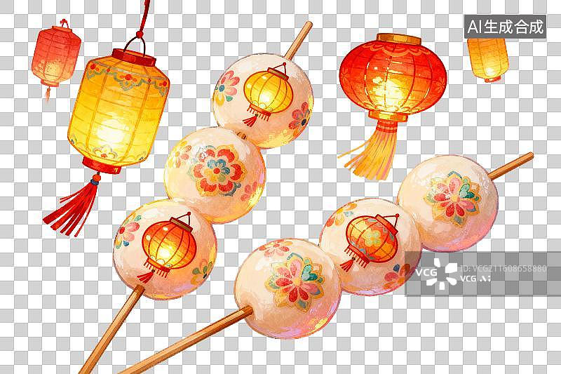【AI数字艺术】传统灯笼与花球串装饰组合图片素材