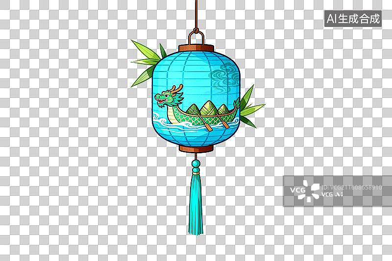 【AI数字艺术】蓝色灯笼绘龙舟图案装饰图片素材