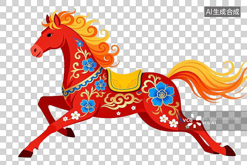 【AI数字艺术】红色骏马装饰华丽奔跑姿态图片素材