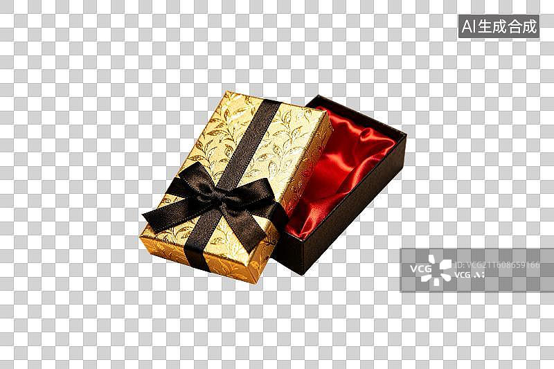 【AI数字艺术】金色礼盒打开露出红色内衬图片素材