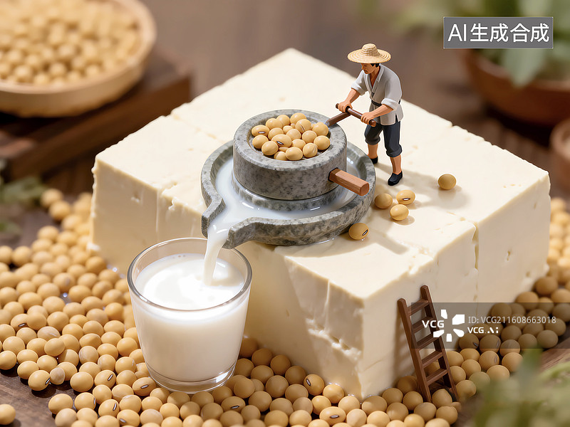 【AI数字艺术】微距黄豆磨豆浆豆腐国风场景图片素材
