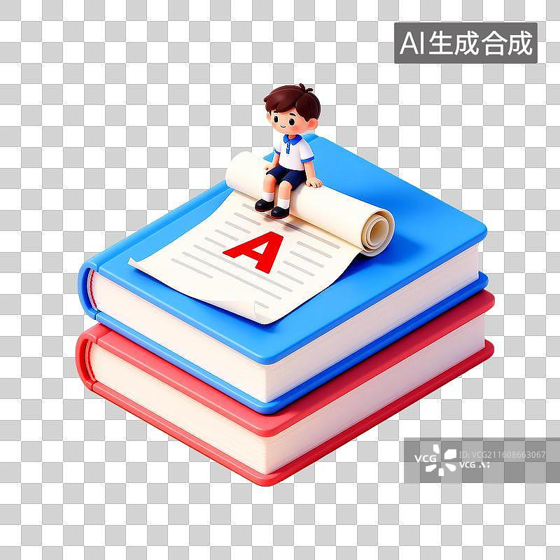 【AI数字艺术】学生假期成绩单读书日卡通学生教育图标图片素材
