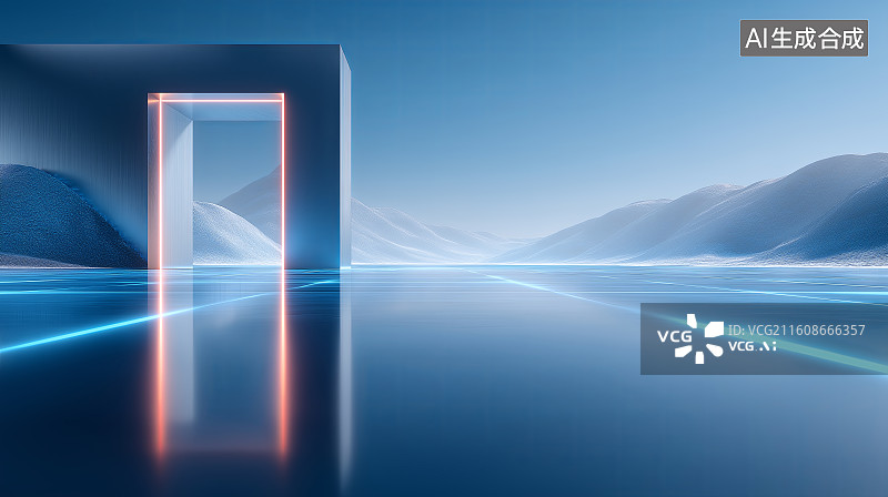 【AI数字艺术】汽车广告背景图——现代城市极简建筑与城市天际线场地面展览空间图片素材