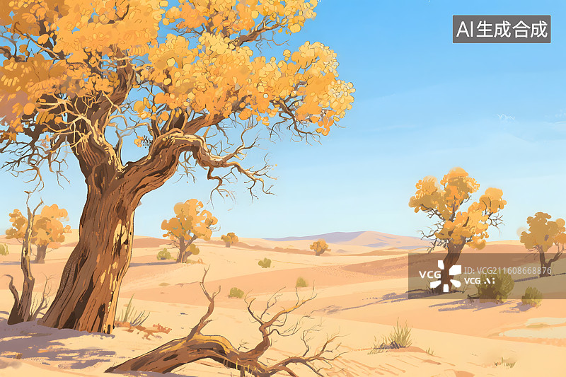 【AI数字艺术】沙漠胡杨秋景图图片素材