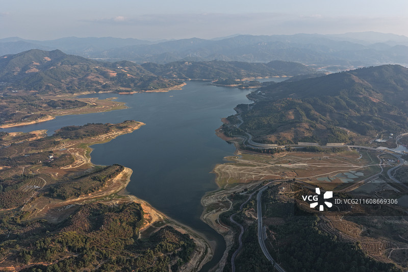 宁德古田l利洋村翠屏湖航拍视角图片素材