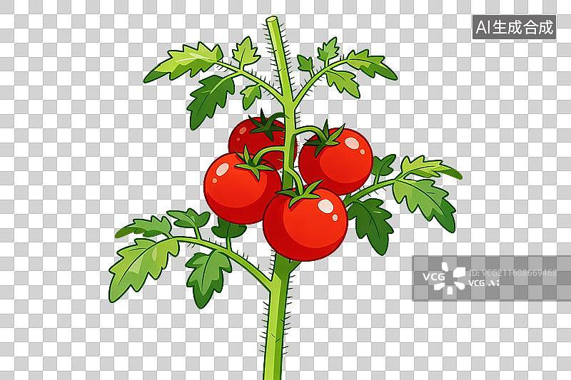 【AI数字艺术】卡通风格，一株西红柿苗PNG格式的免扣元素图片素材