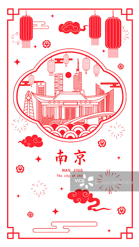 南京红色传统工艺刻纸剪纸文化新年灯笼城市图片素材