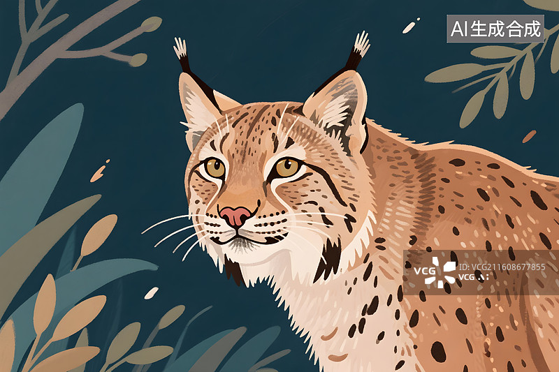 【AI数字艺术】冬日森林中的山猫图片素材