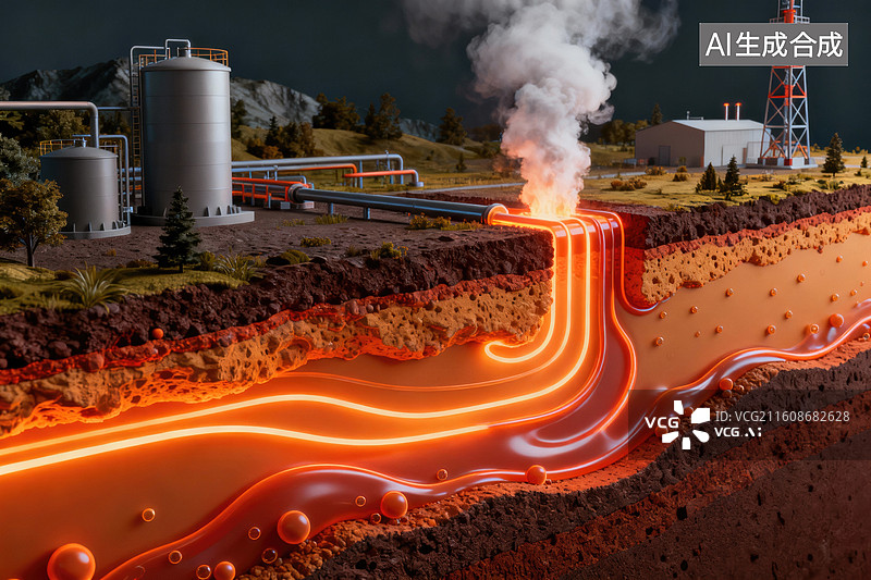 【AI数字艺术】地热能源发电厂地下热能展示图片素材