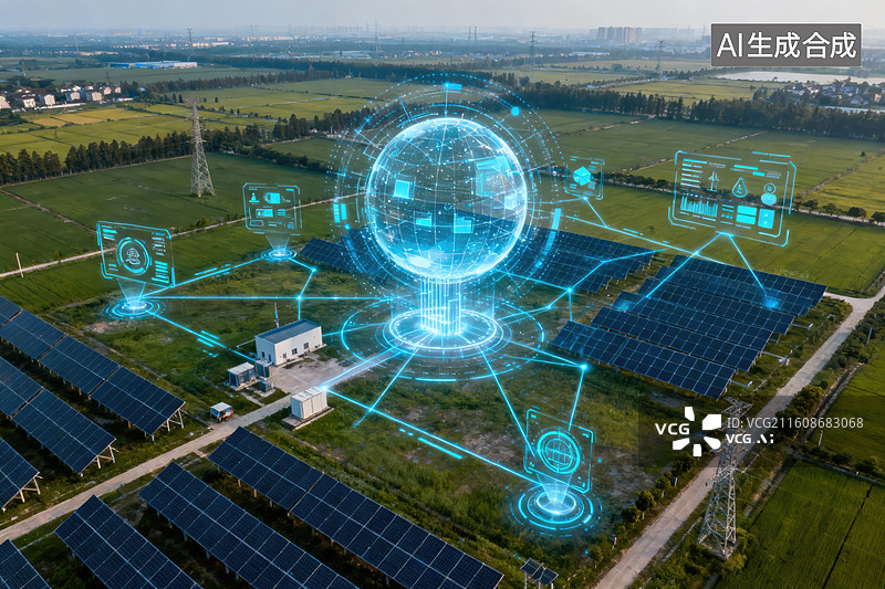 【AI数字艺术】智能太阳能面板农场图片素材