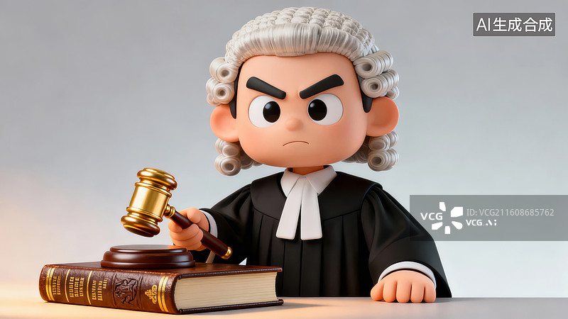 【AI数字艺术】卡通法官手持法槌图片素材