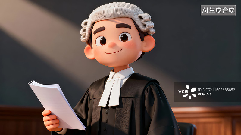 【AI数字艺术】卡通法官手持文件图片素材