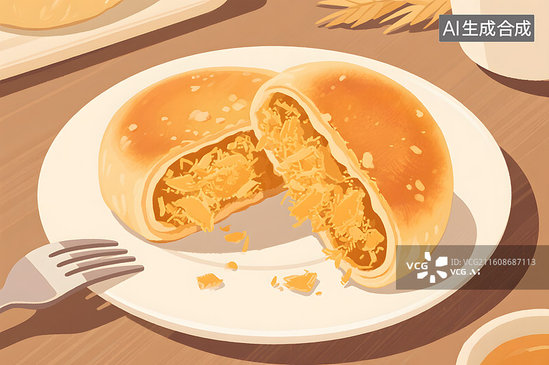【AI数字艺术】金黄肉松酥饼特写图片素材