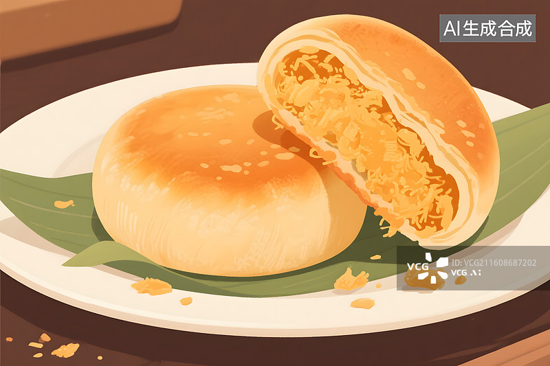 【AI数字艺术】金黄肉松酥饼特写图片素材