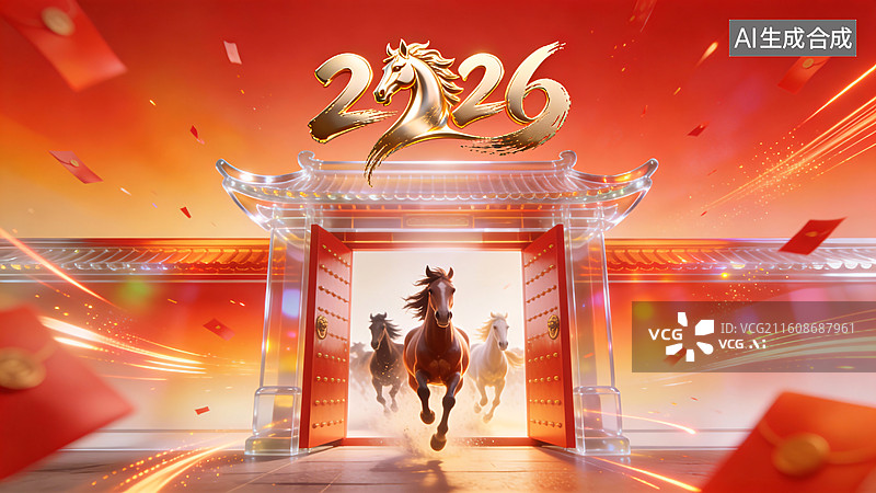【AI数字艺术】国风骏马贺岁万马奔腾海报图片素材