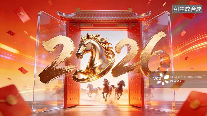 【AI数字艺术】国风骏马贺岁万马奔腾海报图片素材