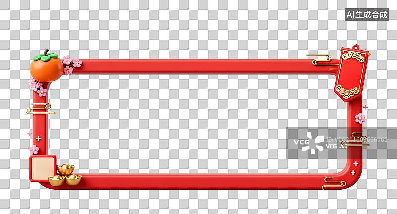 【AI数字艺术】3D三维中国风灯笼元宝金币柿子春节红色庆典金边边框庆典装饰标题框内容框元素图片素材