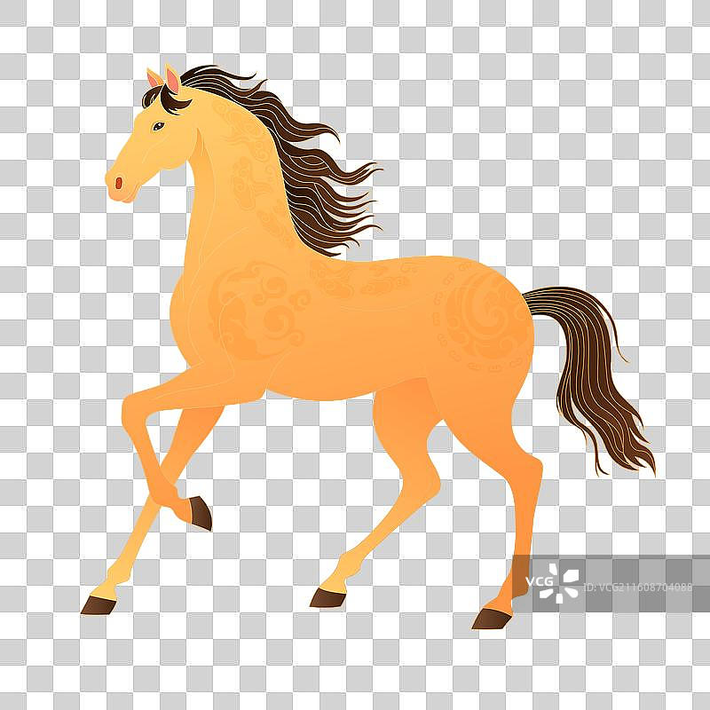 国风2026马年十二生肖黄色骏马奔腾插画图片素材