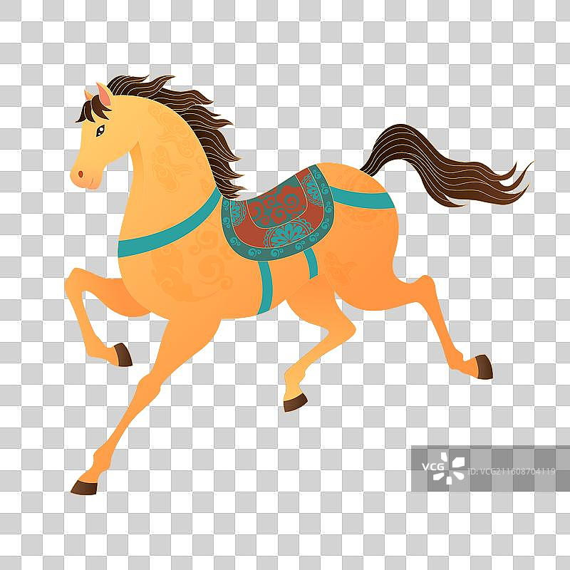 国风2026马年十二生肖黄色骏马奔腾插画图片素材