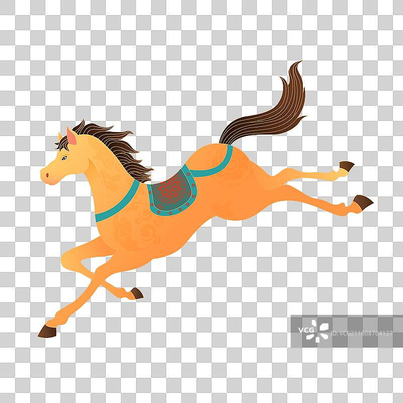 国风2026马年十二生肖黄色骏马奔腾插画图片素材