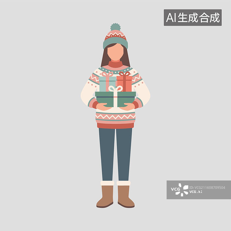 【AI数字艺术】穿着冬装手持礼物的女性图片素材