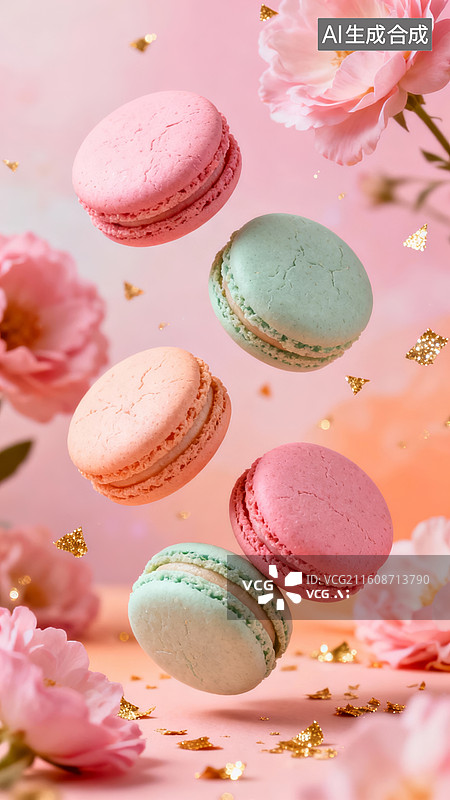 【AI数字艺术】马卡龙清新甜品展示场景图片素材
