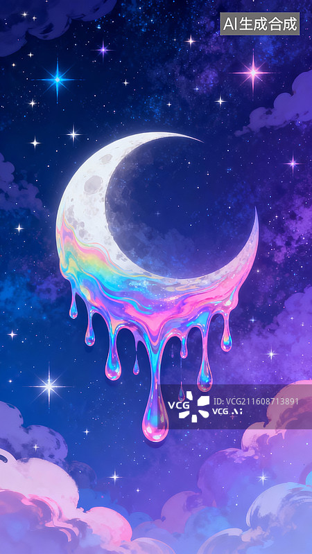 【AI数字艺术】月牙形炫彩风星空梦幻场景图片素材