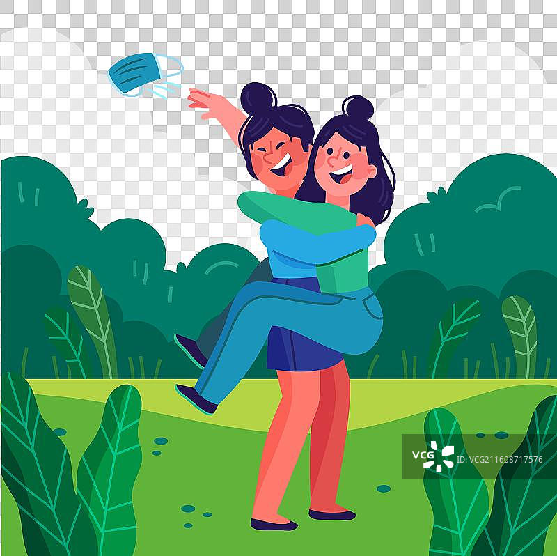 隔离后的人们重逢图片素材