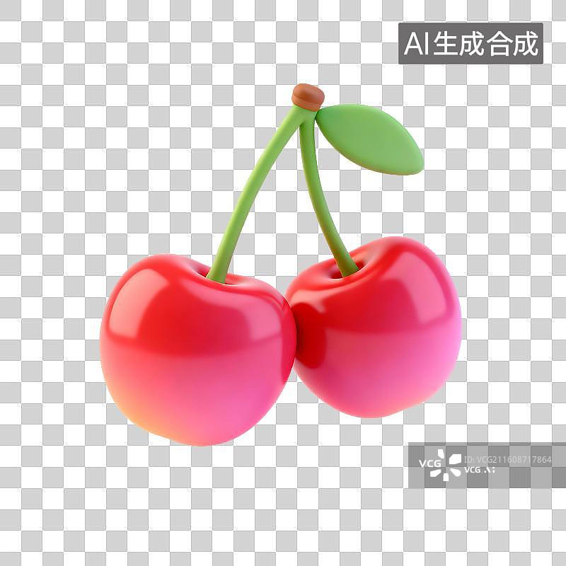 【AI数字艺术】3D渲染，粉色卡通水果，樱桃，车厘子免抠元素图片素材