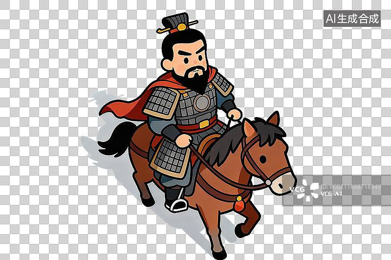 【AI数字艺术】卡通风格，骑着战马，身穿铠甲的古代将军PNG格式的免扣元素图片素材