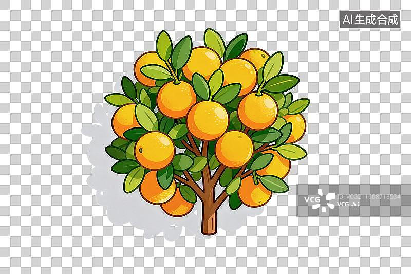 【AI数字艺术】卡通风格，一颗橘子树PNG格式的免扣元素图片素材
