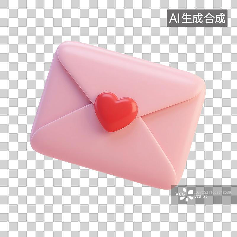 【AI数字艺术】3D渲染，卡通风格，情书，一封情书，信封，信件，情书，来信，免抠元素图片素材