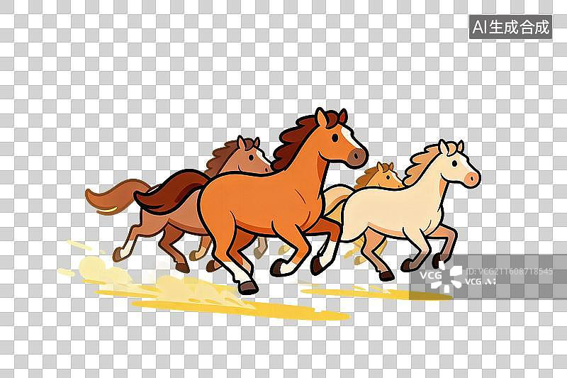 【AI数字艺术】卡通风格，奔跑的马匹PNG格式的免扣元素图片素材