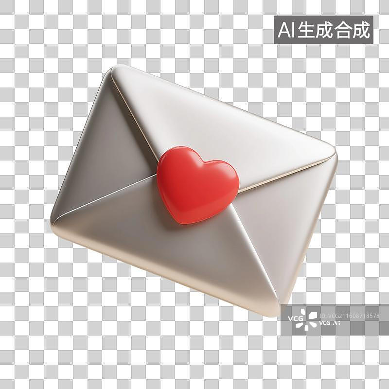 【AI数字艺术】3D渲染，卡通风格，情书，一封情书，信封，信件，情书，来信，免抠元素图片素材