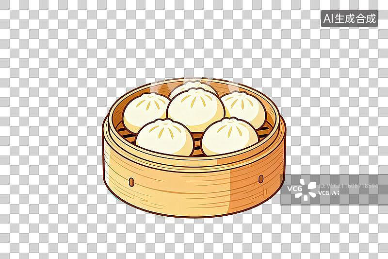【AI数字艺术】卡通风格，一笼包子PNG格式的免扣元素图片素材