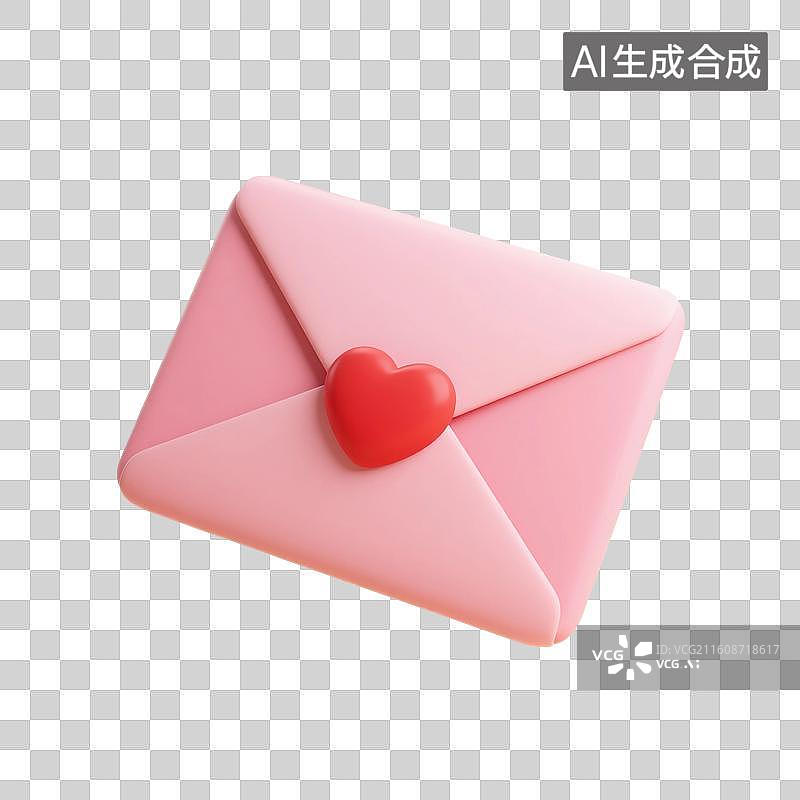 【AI数字艺术】3D渲染，卡通风格，情书，一封情书，信封，信件，情书，来信，免抠元素图片素材