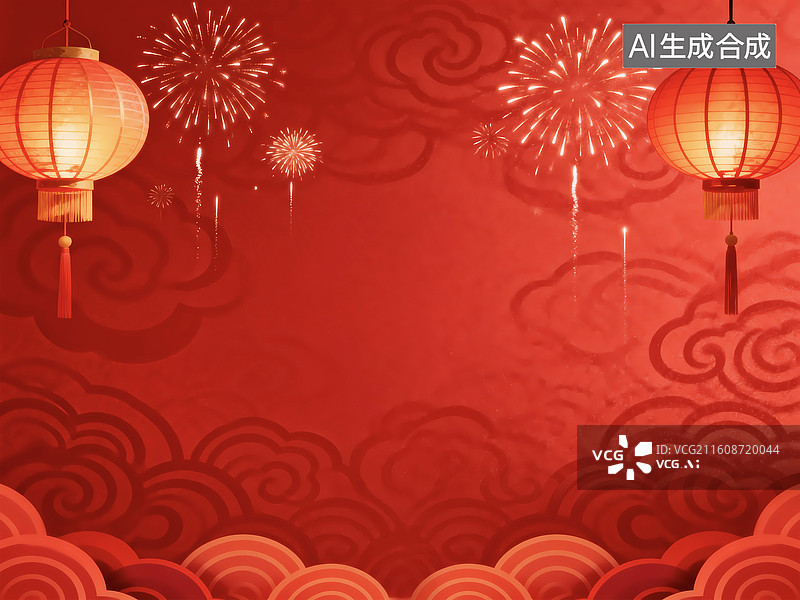【AI数字艺术】灯笼烟花喜庆祥云新年背景图片素材