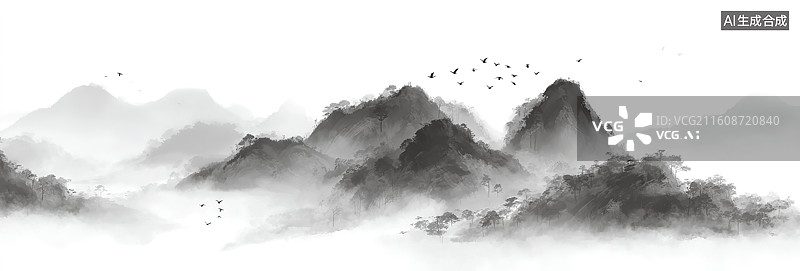【AI数字艺术】水墨山水云雾图图片素材