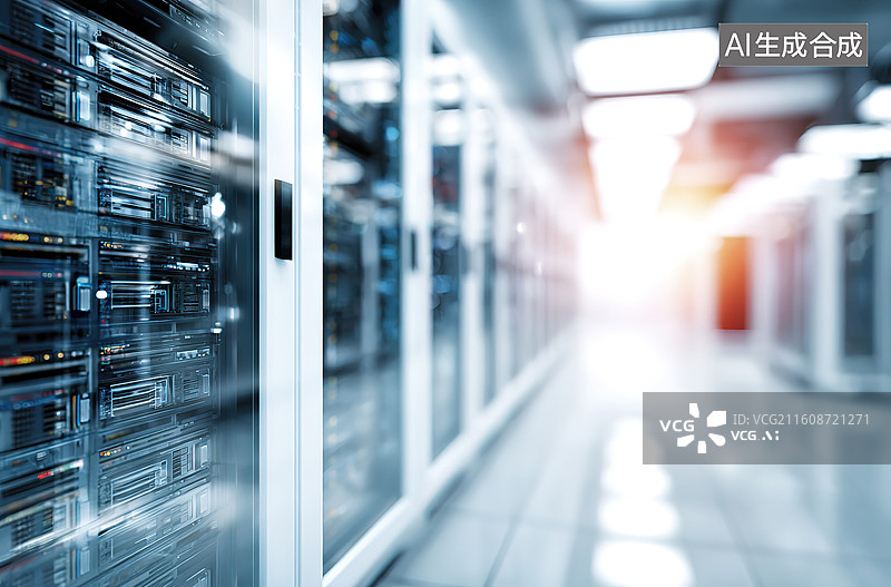 【AI数字艺术】数据中心服务器机房通道图片素材