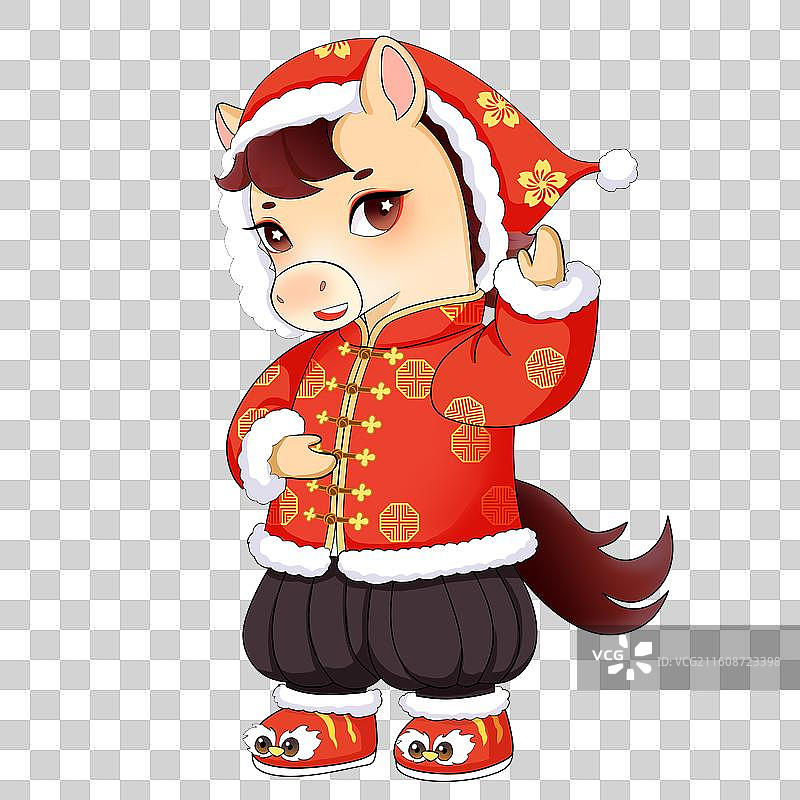 马年卡通马打招呼中式新春装扮图片素材