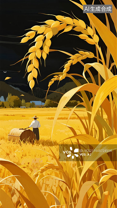 【AI数字艺术】金秋麦田中的农人图片素材