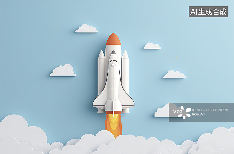 【AI数字艺术】火箭升空穿越云层图片素材