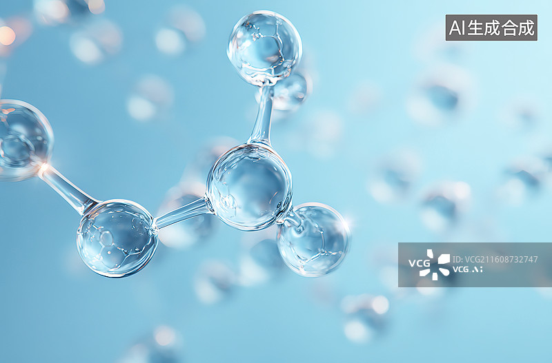 【AI数字艺术】分子结构的透明球体连接图片素材