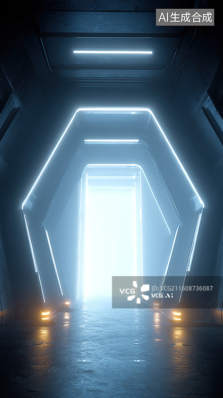 【AI数字艺术】未来科技隧道光影通道图片素材